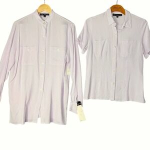 NWT Purple Plaid Tops Womens M Bundle Lot Long Sleeve Short Sleeve Shirts